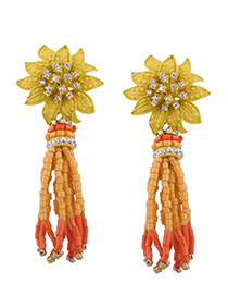 Fashion Yellow Flower Shape Decorated Taseel Earrings