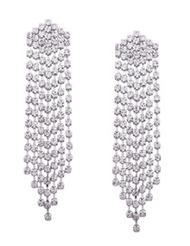 Elegant Silver Color Diamond Deocrated Tassel Earrings
