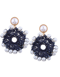 Fashion Dark Blue Hollow Out Decorated Earrings