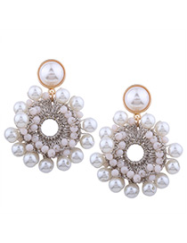 Fashion White Hollow Out Decorated Earrings