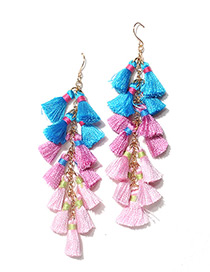 Bohemia Blue Color-maching Decorated Tassel Earrings