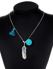 Fashion Silver Color Feather Shape Decorated Tassel Necklace
