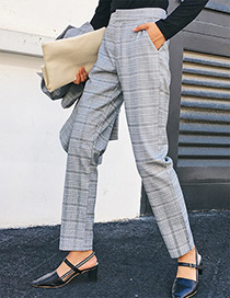 Fashion Gray Grid Pattern Decorated Trousers