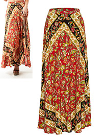 Fashion Red Flower Pattern Decorted Skirt