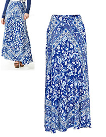 Fashion Blue Flower Pattern Decorted Skirt