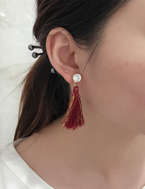 Fashion Claret Red Tassel Decorated Earrings