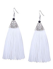 Vintage White Long Tassel Decorated Pure Color Earrings