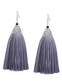 Vintage Gray Long Tassel Decorated Pure Color Earrings