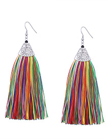Vintage Multi-color Long Tassel Decorated Color Matching Earrings