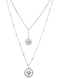 Elegant Silver Color Compass Pendant Ecorated Double Layer Necklace