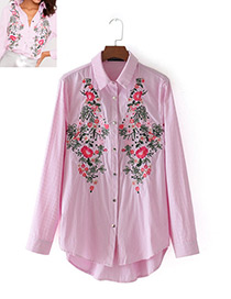Fashion Red+white Stripe Pattern Decorated Embroidery Shirt