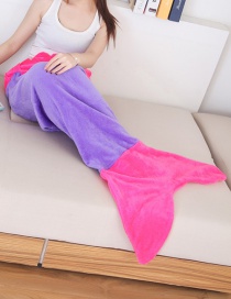 Trendy Purple+plum Red Mermaid Tail Shape Decorated Double Layer Blanket