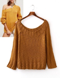 Trendy Yellow Round Neckline Decorated Pure Color Sweater