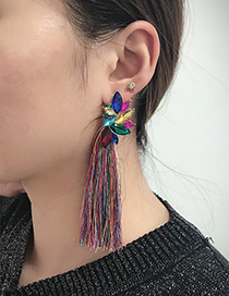 Fashion Multi-color Diamond Decorated Long Tassel Earrings