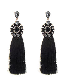 Fashion Black Long Tassel Decorated Simple Earrings