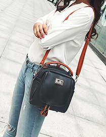 Fashion Black Pure Color Decorated Bucket Shape Shoulder Bag