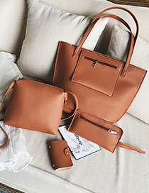Fashion Brown Pure Color Decorated Shoulder Bag (4pcs)