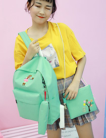 Fashion Light Green Girl Pattern Decorated Pure Color Backpack