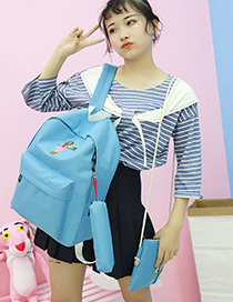 Fashion Light Blue Girl Pattern Decorated Pure Color Backpack
