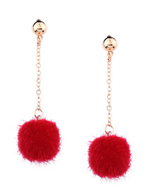 Cute Red Fuzzy Ball Decorated Pom Earrings