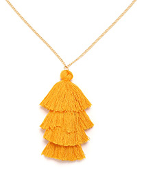 Bohemia Yellow Pure Color Decorated Tassel Necklace