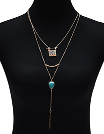 Fashion Green Square Shape Decorated Multilayer Necklace