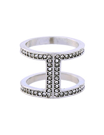 Trendy Silver Color Full Diamond Decorated Double Layer Ring