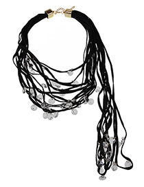 Vintage Black Beads Decorated Multi-layer Choker