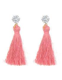 Fashion Pink Diamond Decorated Long Tassel Earrings