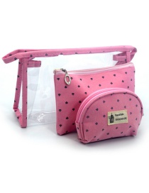 Trendy Plum Red Letter Pattern Decorated Transparent Cosmetic Bag(3pcs)