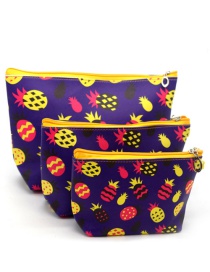 Trendy Yellow+purple Pineapple Pattern Decorated Cosmetic Bag(3pcs)