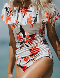 Sexy White+red Flower Pattern Decorated Off Shoulder Bikini