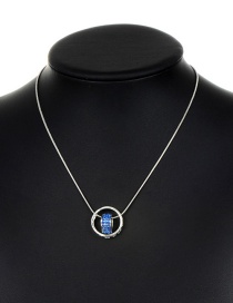 Fashion Silver Color+sapphire Blue Circular Ring Decorated Necklace