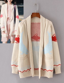 Trendy Beige Whale Pattern Decorated Simple Sweater