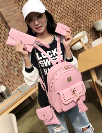 Fashion Pink Square Shape Rivet Decorated Backpack