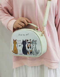 Elegant White Cartoon Cats Decorated Mini Shoulder Bag