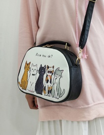 Elegant Black Cartoon Cats Decorated Mini Shoulder Bag