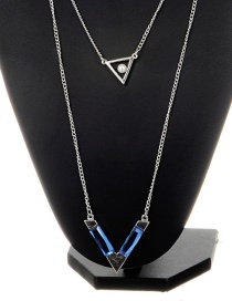 Fashion Blue V Shape Pendant Decorated Long Necklace