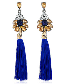 Fashion Blue Tassel Decorated Earrings