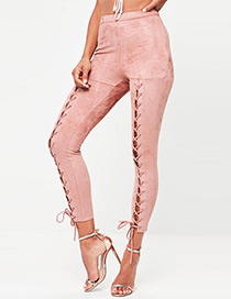 Fashion Pink Pure Color Decorated Trousers