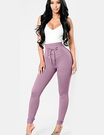 Fashion Purple Pure Color Decorated Trousers