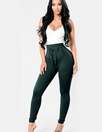 Fashion Dark Green Pure Color Decorated Trousers