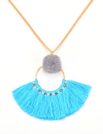 Fashion Blue Tassel Decorated Pom Necklace