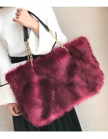 Trendy Claret Red Pure Color Decorated Square Shape Handbag