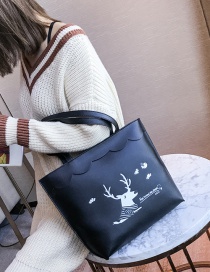 Elegant Black Deer Pattern Decorated Handbag