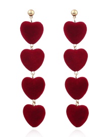 Vintage Red Heart Shape Decorated Long Earrings