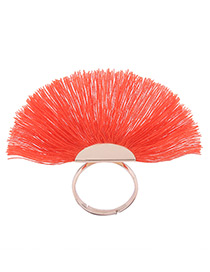 Fashion Orange Tassel Decorated Sector Shape Ring