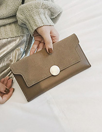 Fashion Brown Round Shape Decorated Pure Color Wallet