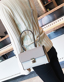 Fashion Light Gray Square Shape Buckle Decorated Shoulder Bag