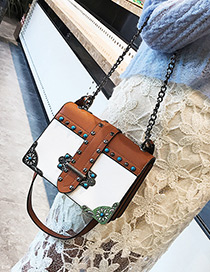 Fashion Brown Rivet&beads Decorated Shoulder Bag